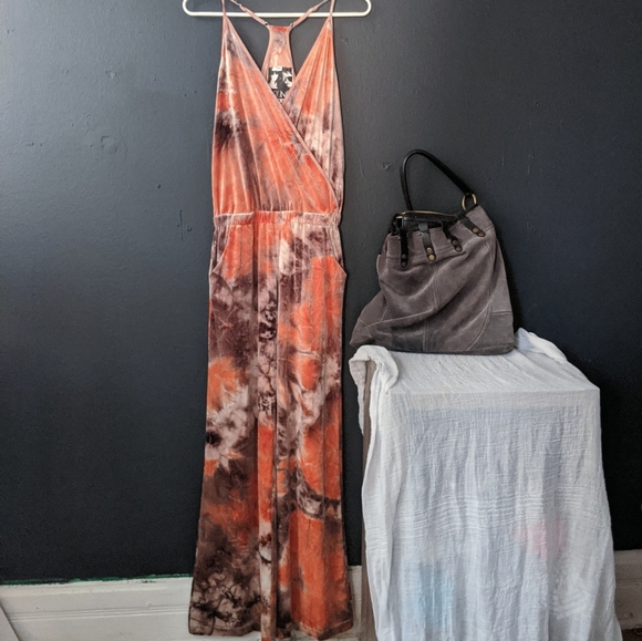 Young Fabulous Broke Lavender Rose Pink Velvet Tie Dye Jumpsuit XS - Picture 2 of 14